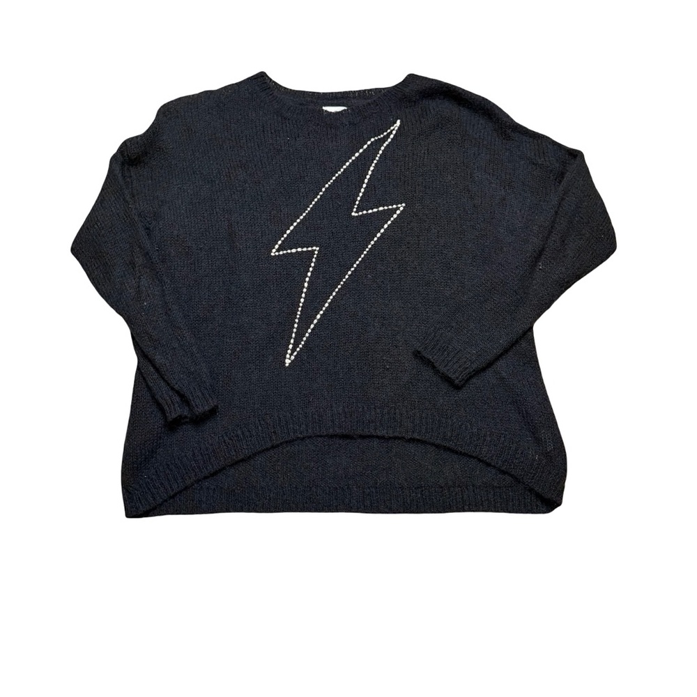 ✨⚡️ SUNDRY Lightning Bolt Knit Wool Blend Sweater Black Size 1 ⚡️✨